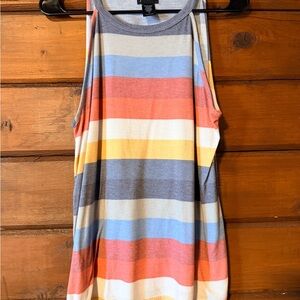 Striped Sleeveless Tank Top in Coral, Blue & Yellow